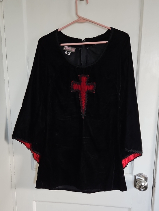 Jeannie Nitro Dresses & Skirts - Jeannie Nitro Black Velvet Tunic Mini Dress With Red Cross